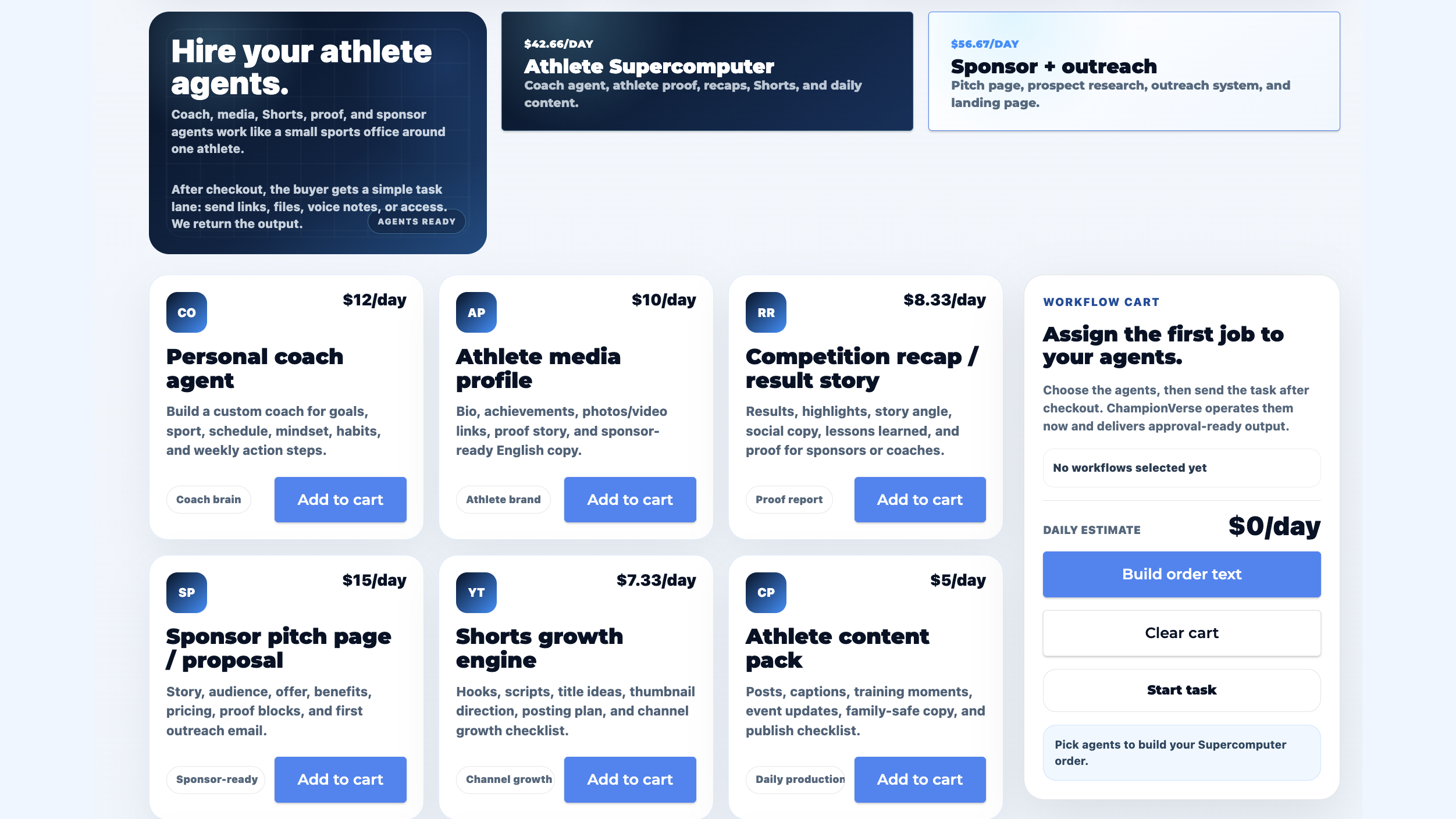 ChampionVerse self-service athlete agents marketplace visual