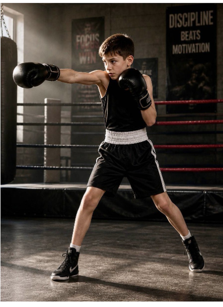 Young boxer training in a gym
