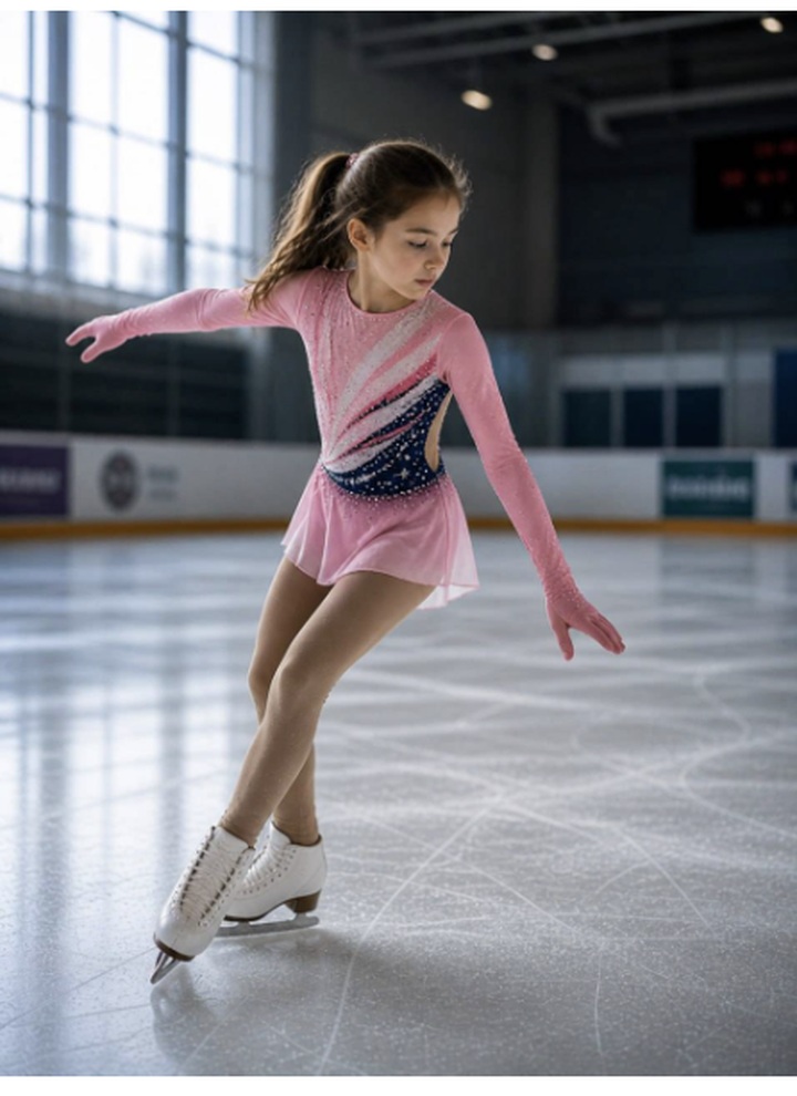 Young figure skater training on the ice