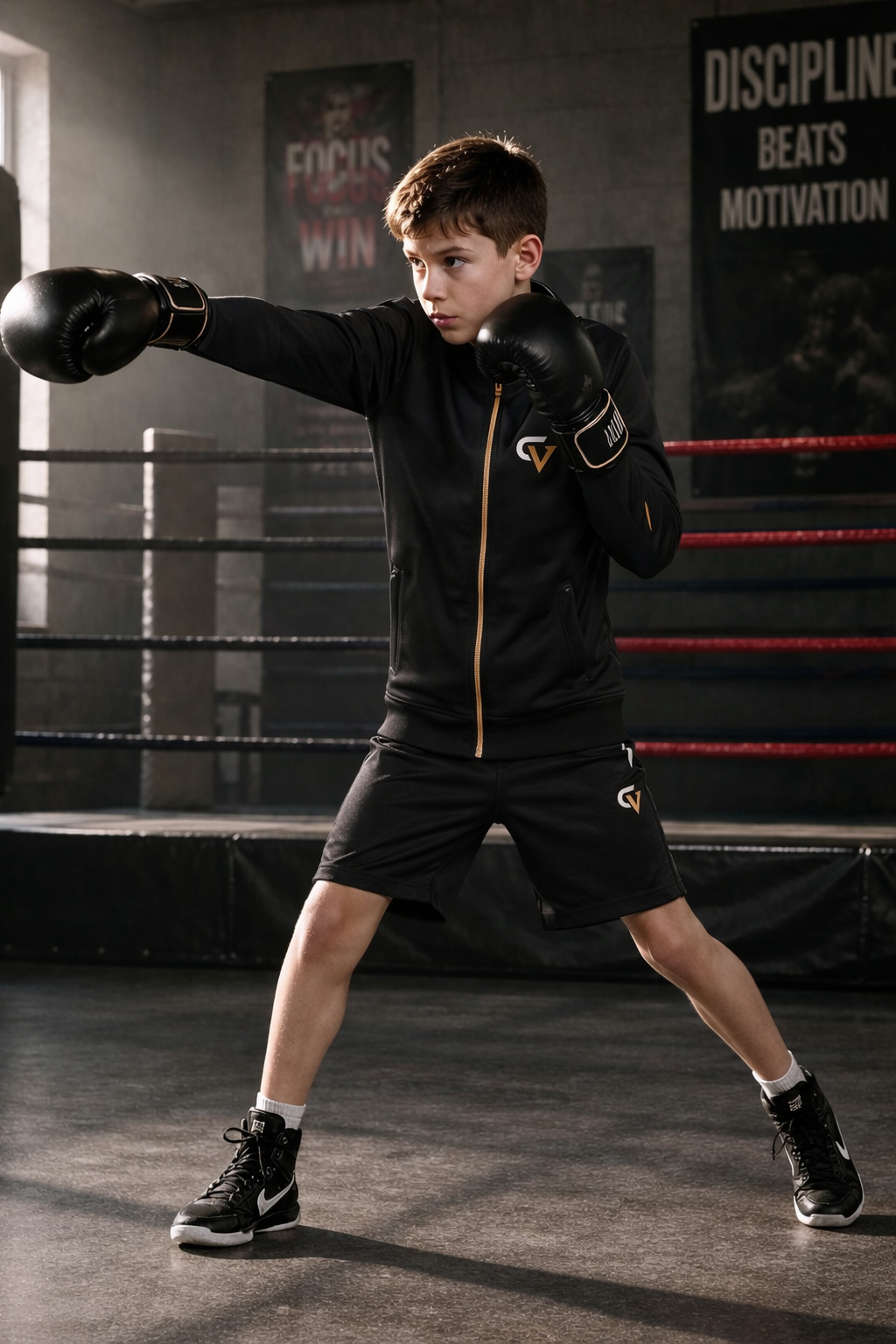 Boxer wearing ChampionVerse black gold zip jacket